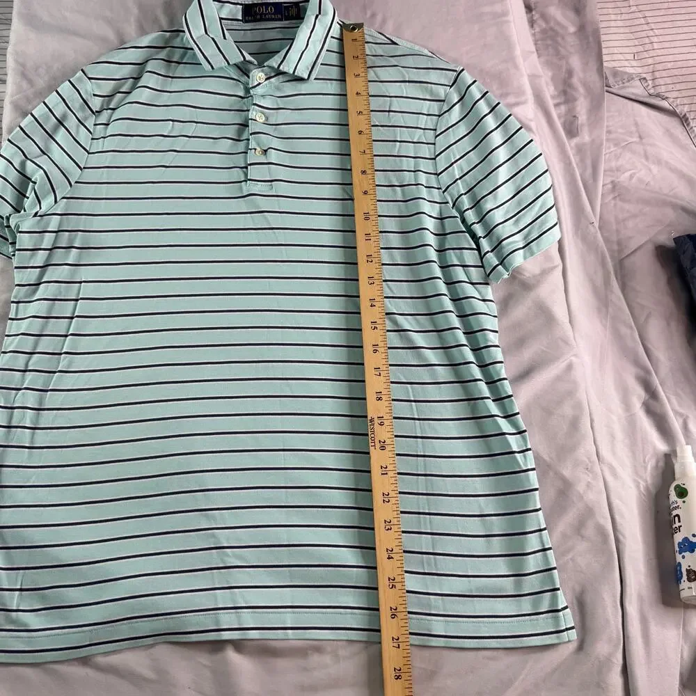 Polo Ralph Lauren Mens Large Blue Striped Polo Shirt Short Sleeve Cotton Classic